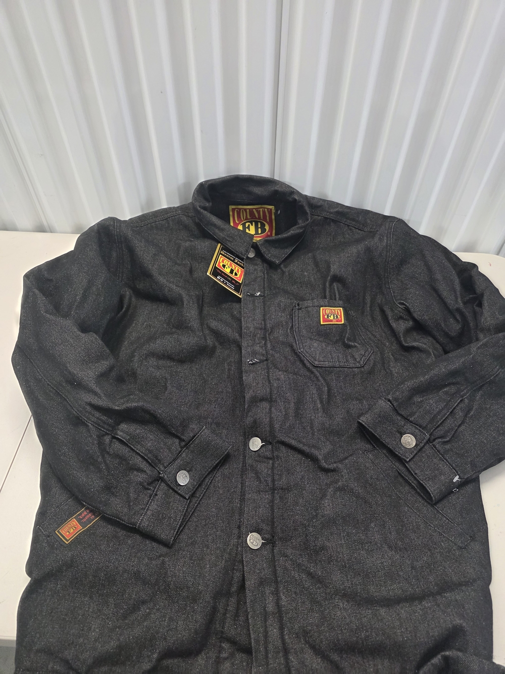 FB County utility gorpcore workwear streetwear denim sherpa lined jacket mens XL